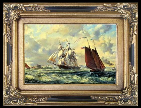 framed  unknow artist Seascape, boats, ships and warships. 53, Ta015